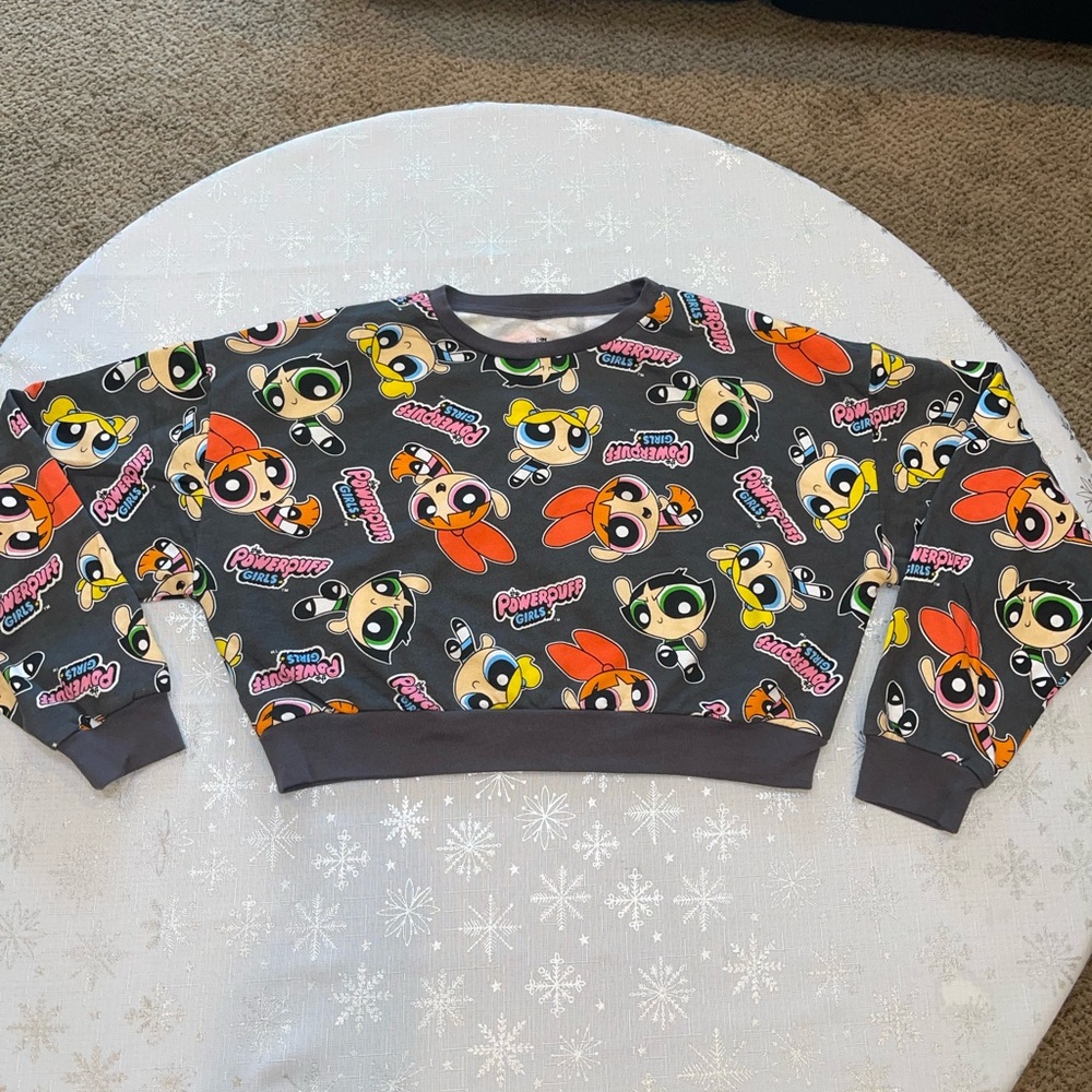 Cartoon Network Powerpuff Girls Gray Crop Top Crewneck